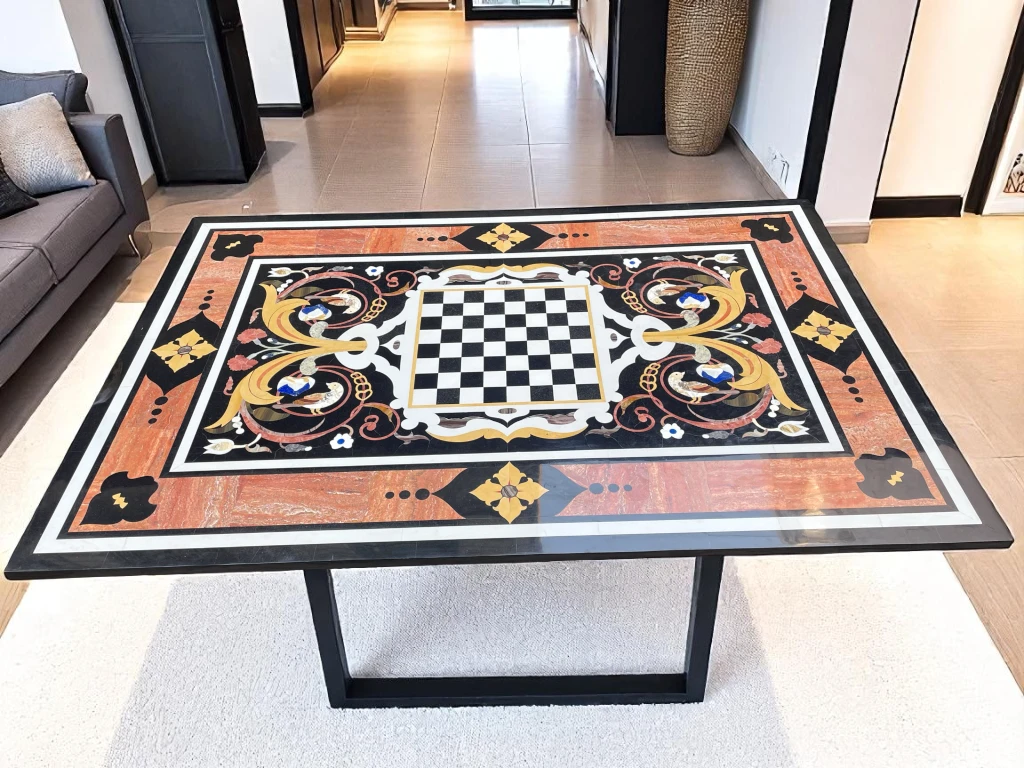 Marble Top Patio Table - Gemstone Inlay Home Design 